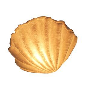 White Sandstone Finish Vertical Scallop Shell Coastal Art Accent Lamp